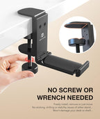 APPHOME Headphone Stand Hook for Desk, Foldable Under Table Headset Holder with Built-in Cable Clip Organizer, Clamp Hanger Mount for PC Gaming, Office, Backpack, Bag, Purse Hanging