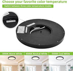 hykolity 12 Inch Selectable CCT LED Round Flat Panel Light, 24W 3000K/4000K/5000K, Edge-Lit Flush Mount Ceiling Light Fixture for Kitchen, Bedroom, Laundry and Closet Room，Black