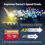 【5-Years Data Recovery】 GIGASTONE 512GB Micro SD Card, 4K Camera Pro, A2 V30 for Smartphone, Gopro, Action Cams, 4K UHD Video Recording, R/W up to 150/120 MB/s, UHS-I U3 C10 Class 10 with Adapter