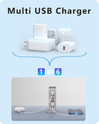 VPSUN USB Charger 6 Port 50W Multi USB Tower Charging Station for Multiple Devices iPhone 15/14/14 Pro/14 Pro Max/13 Pro/13 Pro Max/Android/Samsung/Tablet,etc (Gray, 50W)