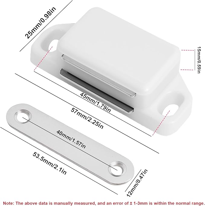 16 Pack Magnetic Push Latch,Heavy Duty Magnetic Touch Latch,for Push to Open Cabinet or Kitchen Drawer, Kitchen Door (White - 0.98 inch, 16 Pack)