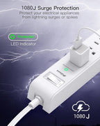 2 Pack Power Strip Surge Protector, Flat Plug Extension Cord with 4 USB Ports(2 USB-C) 6 AC Outlets, USB Charging Station, Wall Mountable for Home, Office, Dorm Essentials, 1080J, ETL Listed
