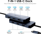 USB C Docking Station Dual DP Monitor, Displayport Docking Station with Dual DP, HDMI, VGA, USB2.0 Ports for Lenovo HP Dell, Windows System Computer (Gray)