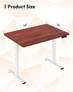 SANODESK Electric Standing Desk 48 x 30 Inches Whole-Piece Desktop Height Adjustable Stand Up Desk w/6-Button Controller Ergonomic Computer Desk for Home Office, White Frame + Mahogany Tabletop