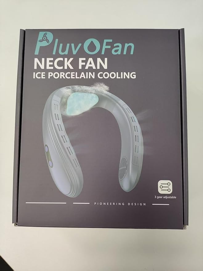 PluvoFan Neck Fan Back-Windy 6000mAh with Cooling Plate Bladeless Portable Thermo-Electric Cooler Rechargeable Camping Essentials for Women Men Outdoor Activities Gardening Walking the Dogs(Navy Blue)