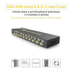 VGA KVM Auto Switch 8 Port in 2 Out Switcher 8x2 Supports Hotkeys,Audio,Basic Keyboard and Mouse USB 2.0 Devices Sharing 8 Computers with Remote Control