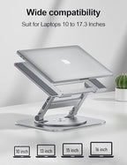 MCHOSE Laptop Stand with 360° Rotating Base, Foldable Adjustable Computer Holder, Ergonomic Design Compatible with MacBook Air Pro, Dell XPS, HP, Lenovo More 10-17" (New-Silver)