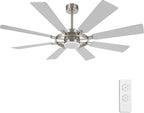ELEHINSER 80 Inch Ceiling Fan with Lights and 3 Downrods, 8 Plywood Blades, 6-Speed Noiseless Reversible DC Motor, 3CCT, Windmill Ceiling fan for Kitchen Bedroom Living Room, Nickel and Silver