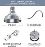 Steel Lighting Co. Hawthorne Barn Light | Outdoor Wall Mounted | 8 inch Dome | 16 inch Gooseneck| Small Farmhouse Light Made in America | Galvanized Exterior/Galvanized Interior