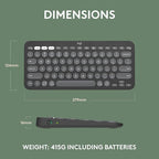 Logitech Pebble Keys 2 K380s, Multi-Device Bluetooth Wireless Keyboard with Customizable Shortcuts, Slim and Portable, Easy-Switch for Windows, macOS, iPadOS, Android, Chrome OS - Tonal Graphite