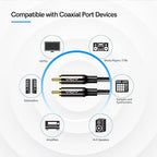 VIOY Coaxial Digital Audio Cable (15 FT), Subwoofer Cable RCA Male to Male HiFi 5.1 SPDIF Stereo Coaxial Audio Cable for Home Theater, HDTV, Amplifier Speaker Soundbar