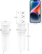 Jgstkcity 2.5 inch Hole Pop up Outlet for Countertop,20W USB C,4 USB Ports,4 Outlets 15Amp Receptacle Flush Mount,Space Saver Recessed Outlet,1875W,ETL Listed,2 PCS (White, 20W USB)