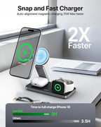 UEQ Foldable 3 in 1 Wireless Charging Station for Apple Compatible with Magsafe Charger Stand,Magnetic Wireless Charger Station for iPhone 17 Air16 15 14 13 12 Series,Airpods Pro,Apple Watch(Black)