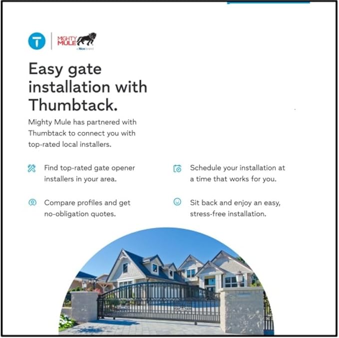 Mighty Mule Gate Opener, Solar and Smart Ready, Heavy Duty Automatic Gate Opener, Gates up to 18ft or 850lb, Single Gate Opener - Estate, Upgraded, MM571W-EST-A