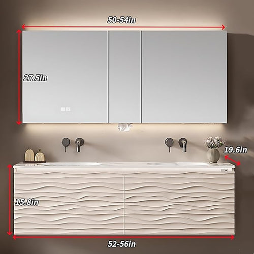 56IN Bathroom Vanity - Smart Defogging Mirror Cabinet | Waterproofing Technology & Wave Shaped Door Panel, Floating Bathroom Vanities with Large Storage Space (Mirror Cabinet)