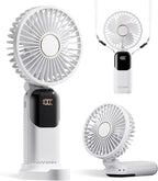 GOCKERA Portable Fan, 4200mAh Battery Operated Fan, 5 Speeds&Digital Display, Makeup Fans for Women with Base, 180°Foldable 3in1 Handheld/Neck/Desk Fan for Outdoor Indoor,Ultra Quiet (White)