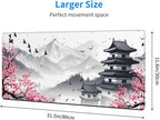 CANFLASHION Desk Pad,Office Desk Mat 31.5"×11.8"Large Gaming Mouse Pad,Durable Extended Computer Mouse Pad,Waterproof Thick Big Mouse Pads with Non-Slip Rubber Base Office Home Japanese Castle Cherry