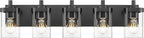 METWET Bathroom Light Fixtures, 5-Light 30" Vanity Light with Square Clear Glass Shade, Modern Matte Black Wall Sconces, Vanity Lighting Fixtures Over Mirror, VL194-MB-5