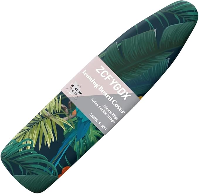 ZCFYGDX Ironing Board Cover Easy Install with Elastic Edge 3 Bottom Nylon Buckle Straps Breathable Ironing Decor Suitable for Wide Ironing Board House Decor Parrot Palm Leaf Print Size-XL