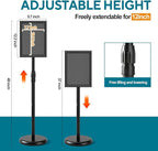 USCNC Sign Holder Stand 8.5x11 inch - Adjustable Floor Standing Sign Holder -Snap open frame,360° Rotation for Malls,Schools,Restaurants (Black 4 Pack)