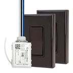 RunLessWire 3-Way Battery-Free DIY Wireless Light Switch Kit 150ft RF Range Self-Powered by Kinetic Energy for Hallways & Stairways: 2 Remote Switches Control 1 5A On/Off Receiver – Brown