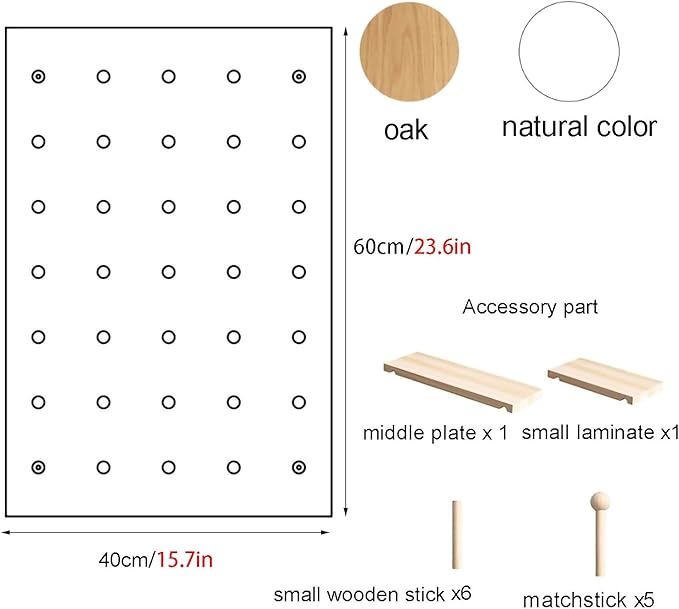 Wooden Wall Organizer Kit - Versatile Display Panel for Bedroom, Office, Bathroom - Wall-Mounted Storage Solution (Natural, 40x120CM)