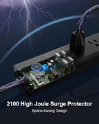 2 Pack Power Strip Surge Protector - AUOPLUS 6 Outlets 4 USB Ports 6Ft Long Extension Cords, Flat Plug Overload Protection, 2100 Joules, Wall Mount for Home, Office and Dorm Essential, ETL Listed