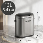 MRBIN Automatic Adsorption Metal Trash Can for Bathroom, Touchless Garbage Bin with Lid, 3.2 Gallon Slim Trash Can for Office and Bedroom, Electric Motion Sensor Waste Basket, Eclipse Grey