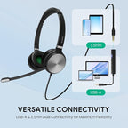 Yealink UH36 Professional USB Headset Wired Headphones for Work Calls and Music, Headset with Noise Cancelling Mic for Computer PC Laptop（UC Compatible, Mono,3.5mm Jack/USB Connection）