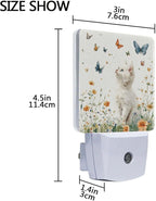 Pigsaly Led Night Light Butterfly Watercolor White Cat Night Light Plug in Wall Lamp Smart Dusk to Dawn Sensor Nightlight Led Lamp Energy Saving Lights Gift for Kids Room Bedroom Bathroom Hallway