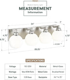 METWET Bathroom Light Fixtures, 4 Light Brushed Nickel Vanity Light, 26 Inch Modern Wall Sconces with Globe Milk White Glass Shade, Vanity Lighting Fixtures Over Mirror, VL195-BN-ML-4