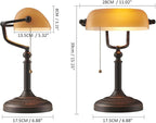 Newrays Matted Orange Glass Bankers Desk Lamp with Pull Chain Switch Plug in Fixture