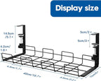 NoDrill 2 Pack 15.7" Under Desk Cable Management Tray, Sturdy Metal Cord Organizer for Office & Home Standing Desk