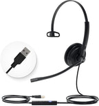 Yealink UH34 USB Headset with Mic, Single Ear Wired Headphones with Noise Cancelling Microphones, Professional Work Headphones VoIP Phone Computer Call Center Office,Ultra Light Mono