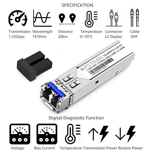 OPSTRAN 1000BASE-LX/LH SFP Optical Transceiver Module Compatible with Mikrotik S-31DLC20D 1G SFP 1310nm 20km DDM Duplex LC SMF 4 Pack