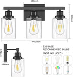 DIKAIDA 3-Light Bathroom Light Fixtures, Black Bathroom Vanity Light with Clear Glass Shade, Modern Bathroom Wall Lights Over Mirror, Farmhouse Wall Sconces Lighting for Bedroom LivingRoom