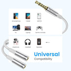 MOSWAG Headphone Splitter, 3.5mm Stereo Audio Splitter, Hi-Fi Sounds Extension Cable Audio Stereo Y Splitters, 3.5 mm Male to 2 Female (TRRS - 4 Pole) for Apple, Samsung, Tablets, Laptop, PC, Etc.