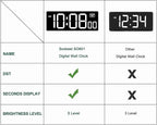 Soobest LED Digital Wall Clock with Seconds, Electric Clock Plug Auto DST Dimmer LED Large Display 10 Inches (White)
