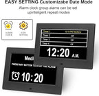 Irednolw 7inch Large Impaired Vision Digital Alarm Clock with Day and Time, Digital Day Clock for Seniors with Auto Dimming / 8 Alarms Clock