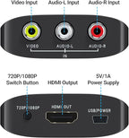 GINGIN RCA to HDMI Converter, AV to HDMI Converter for TV/PC/N64/Wii/PS1/PS2/PS3/STB/Xbox/VHS/VCR/Blue-Ray DVD Players, with 3.3ft RCA and HDMI Cables