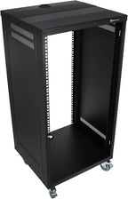 Rockville RR20U 20U Live Sound/Recording Studio Rack Case with Wheels, Reversible Rack Rails, Front & Rear Mounting, Cable Management Ports, 440lb Capacity