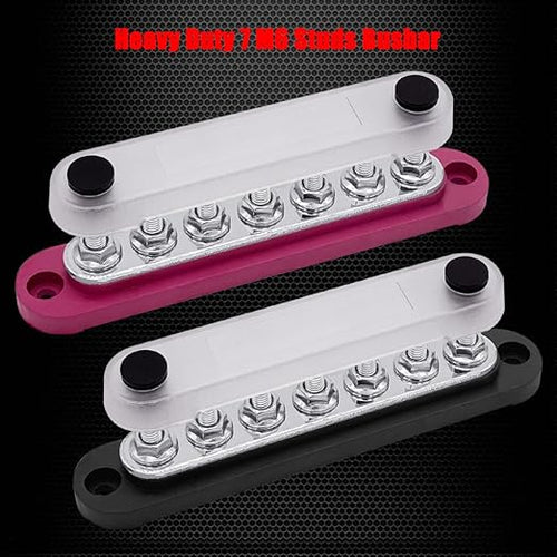 7 x M6 (1/4") Studs Power Distribution Block Bus Bar 12V, Ampper 5.9" HD 150A Marine BusBar Battery Distribution Block W/Cover for Car Boat Solar (Red & Black)