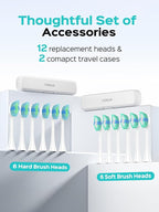 COSLUS Sonic Electric Toothbrush for Adults: 47000 VPM for Deep Cleaning & Whitening with Travel Case - 5 Modes for Sensitive Teeth & Braces, Wireless Charging, 6 Brush Heads, Pink & Green (2PCS)