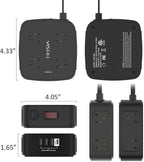 10 Ft Surge Protector Power Strip - YISHU 8 Widely Outlets with 4 USB Ports, 3 Side Outlet Extender with 10 Feet Flat Extension Cord, Ultra Flat Plug, Wall Mount, Desk USB Charging Station, ETL, Black