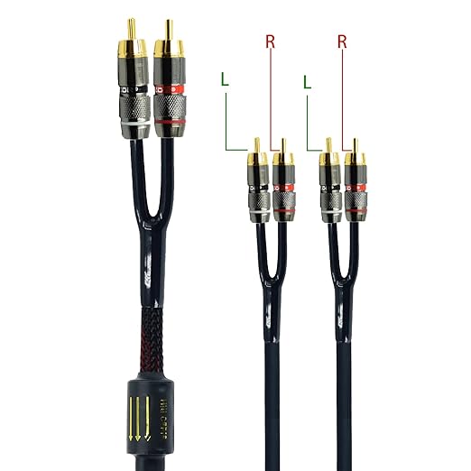 Arklove 3ft Shielded RCA Plug Splitter Stereo Audio Video Cable 2 Male to 4 Male Dual Speaker Y Adapter Connector Extension Cord 24k Gold Plated 1 Input 2 Output