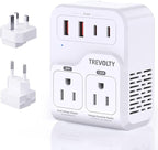 2000W Voltage Converter US to Europe for Hair Dryers, 7-in-1 220V to 110V Converter for European Travel with 3 AC/2 USBA/2 USBC Ports (PD20W), Universal Travel Adapter with Type C G Plug (White)