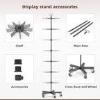 YEOOE Upgraded Retail Display Stand 7 Tier Spinning Display Stand, Movable Shop Spinner Rack with Hooks, Retail Display Racks for Jewelry Keyring Hats Socks Toys (Black)