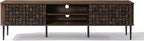 LuxenHome TV Stand for Living Room up to 80'' TVs, 71" Mid Century Modern Dark Oak Finish Wood with Basket Weave Design Entertainment Center with Storage, Media Console TV Console Cabinet for Entryway