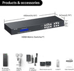 MT-VIKI 4K HDMI Matrix Switch 4x4 with 3.5mm Stereo Audio Extractor +Web GUI, Rack Mount Switcher & Splitter, 4K@30Hz, EDID, RS232, LAN Port, APP (4 in 4 Out)