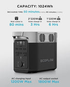 EF ECOFLOW Solar Generator DELTA 2 with 2x220W Portable Solar Panels, 1024Wh LFP Battery, Fast Charging, Portable Power Station for Home Backup Power, Camping & RVs